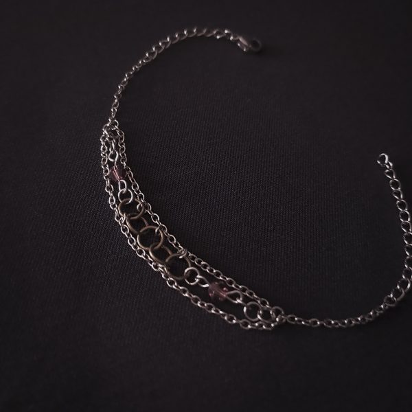 Bracelet - Chains, Copper Rings, Purple Crystals - Image 2