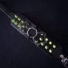 Leather Spike Bracelet - Green Spikes O-Ring & Chains - Image 7