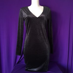 Long-Sleeve V-Neck Velvet Dress