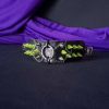 Leather Spike Bracelet - Green Spikes O-Ring & Chains - Image 5