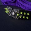 Leather Spike Bracelet - Green Spikes O-Ring & Chains - Image 3