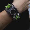 Leather Spike Bracelet - Green Spikes O-Ring & Chains