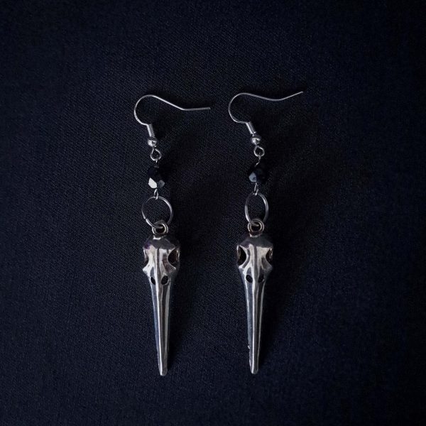 Birdskull Earrings - Black Glass & Small Ring - Image 7