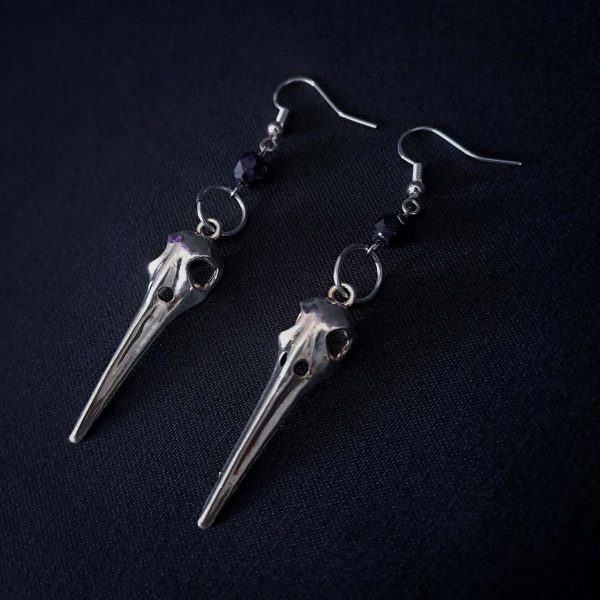 Birdskull Earrings - Black Glass & Small Ring - Image 6