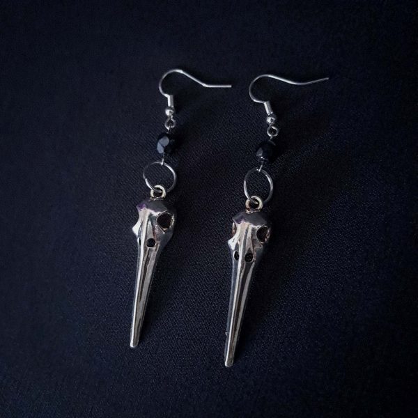Birdskull Earrings - Black Glass & Small Ring - Image 5