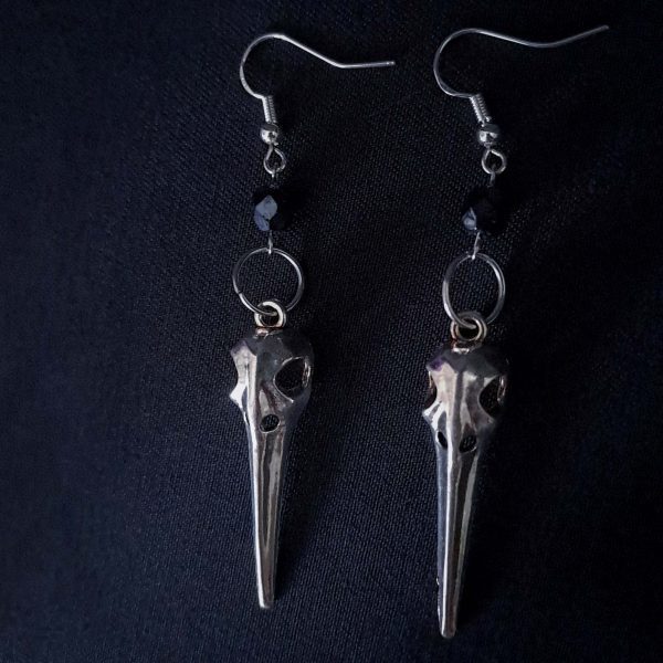 Birdskull Earrings - Black Glass & Small Ring - Image 4