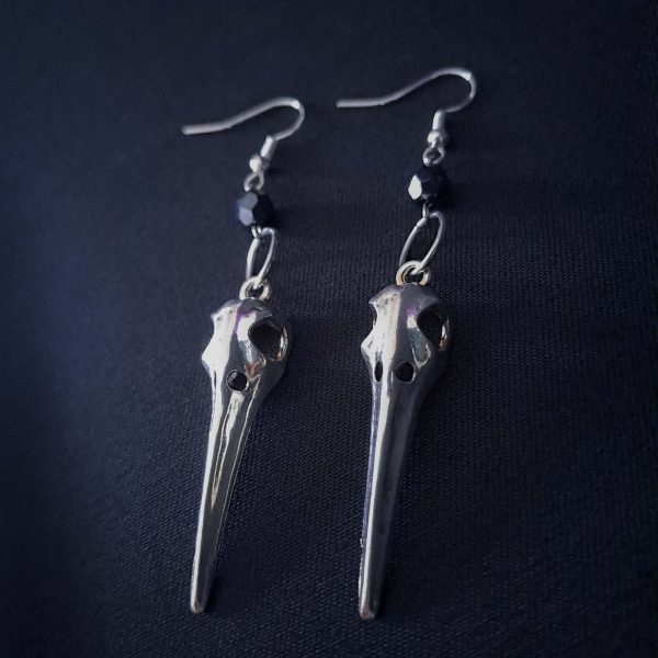 Birdskull Earrings - Black Glass & Small Ring - Image 3
