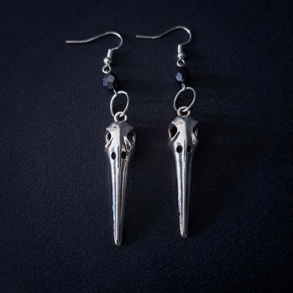 Birdskull Earrings - Black Glass & Small Ring - Image 2