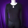 Retro Long-Sleeve Top Keyhole Neckline