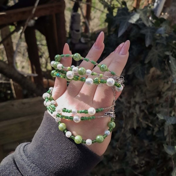 Pearl and Green Beaded Bracelet Set - SILVER - Image 9