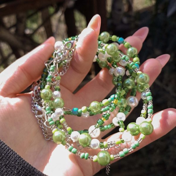 Pearl and Green Beaded Bracelet Set - SILVER - Image 8