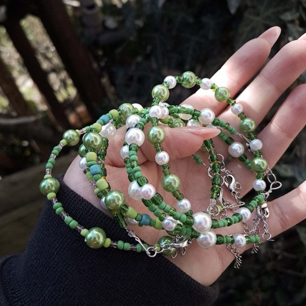 Pearl and Green Beaded Bracelet Set - SILVER - Image 7
