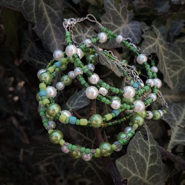 Pearl and Green Beaded Bracelet Set - SILVER - Image 6