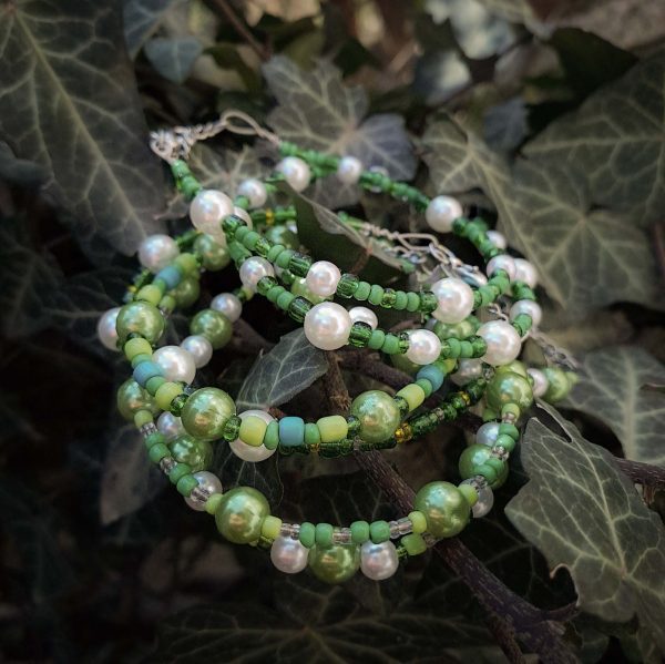 Pearl and Green Beaded Bracelet Set - SILVER - Image 5