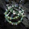 Pearl and Green Beaded Bracelet Set - SILVER