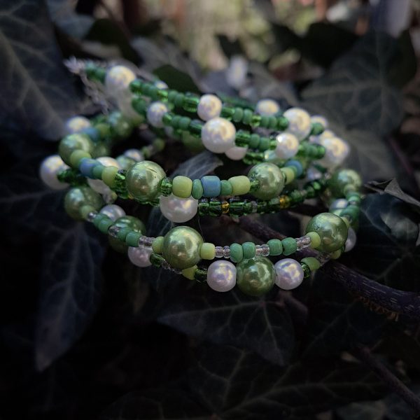 Pearl and Green Beaded Bracelet Set - SILVER - Image 3
