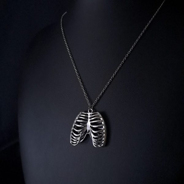Skeleton ribcage gothic pendant necklace