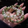 Pearl and Green Beaded Bracelet Set - GOLD - Image 3