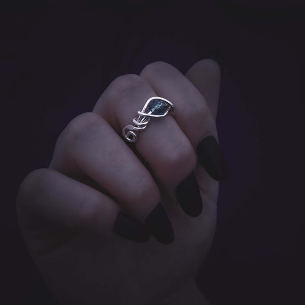 Swirly Silver Ring with Light Blue Stone - Image 9