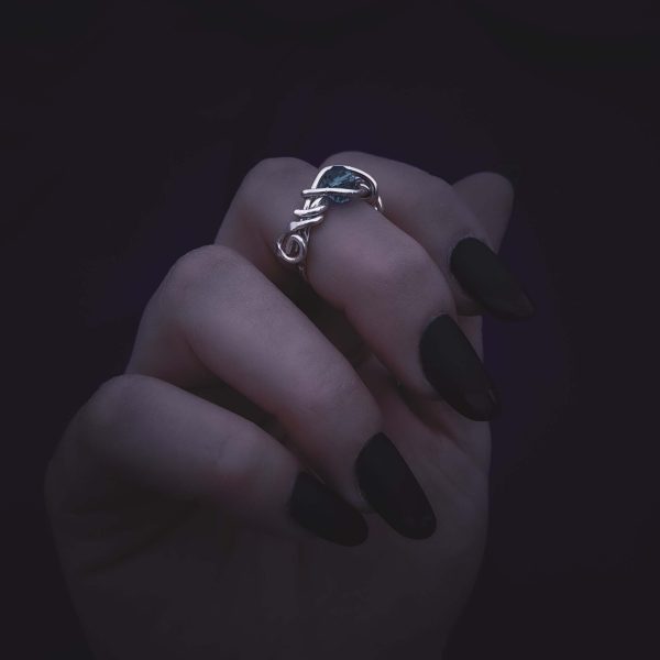 Swirly Silver Ring with Light Blue Stone - Image 8