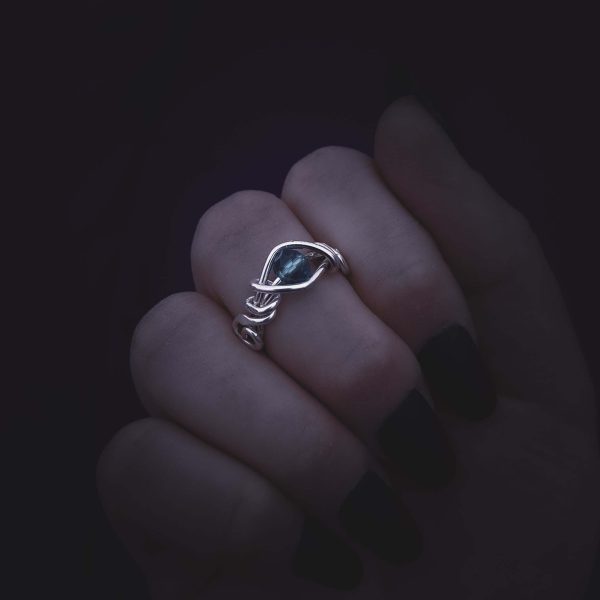 Swirly Silver Ring with Light Blue Stone - Image 7