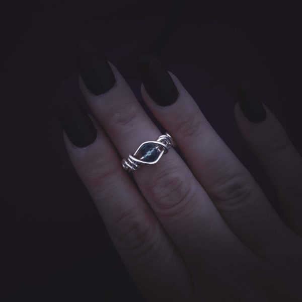 Swirly Silver Ring with Light Blue Stone - Image 6