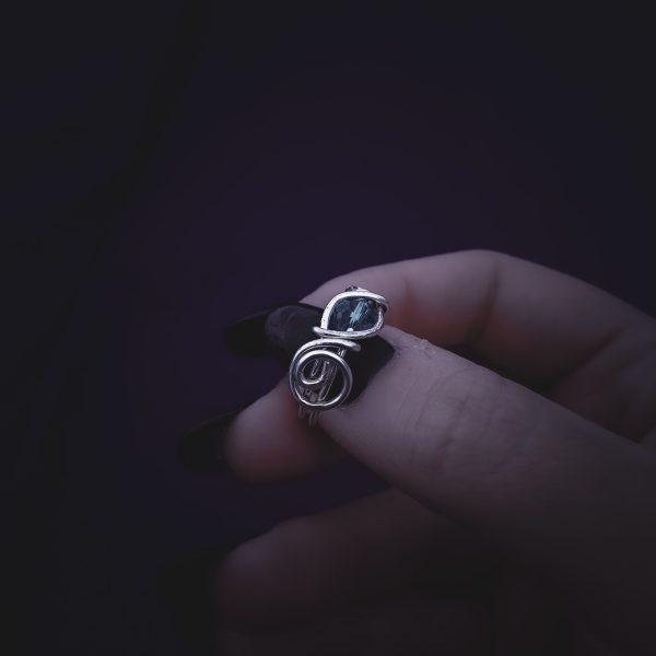 Swirly Silver Ring with Light Blue Stone - Image 5