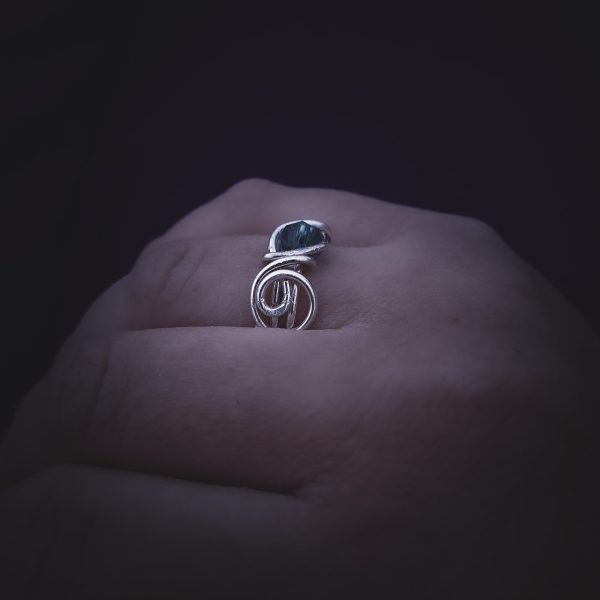 Swirly Silver Ring with Light Blue Stone - Image 4