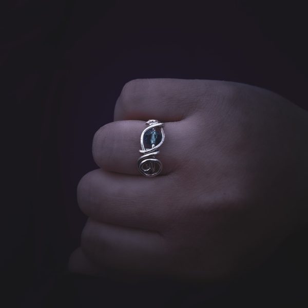Swirly Silver Ring with Light Blue Stone - Image 3