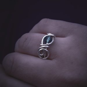 Swirly Silver Ring with Light Blue Stone