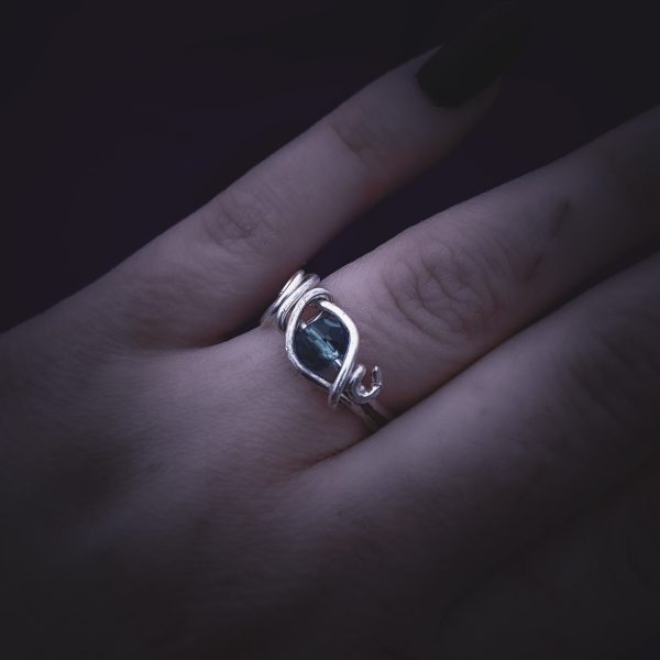 Swirly Silver Ring with Light Blue Stone - Image 2