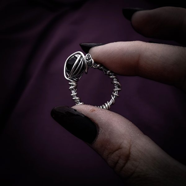 Silver Wire-Wrapped Ring with Caged Stone - "The Blackthorn Ring" - Image 7