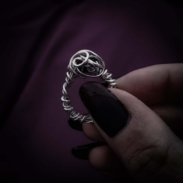 Silver Wire-Wrapped Ring with Caged Stone - "The Blackthorn Ring" - Image 5
