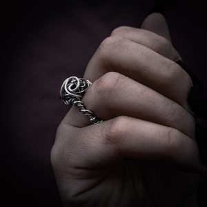 Silver Wire-Wrapped Ring with Caged Stone - "The Blackthorn Ring"