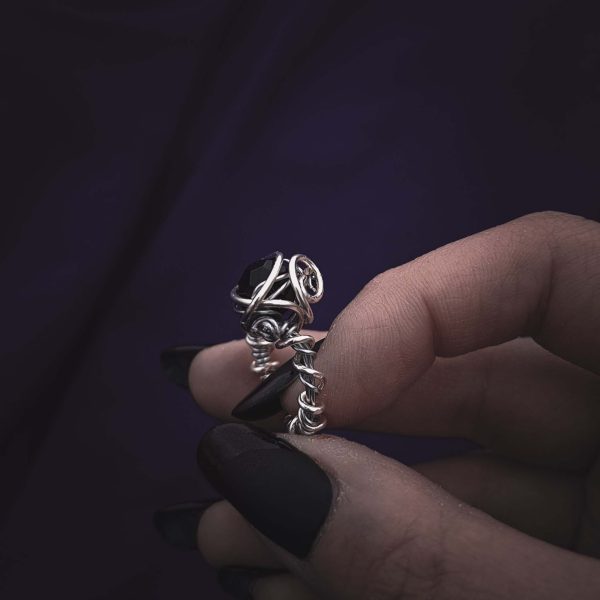 Silver Wire-Wrapped Ring with Caged Stone - "The Blackthorn Ring" - Image 4
