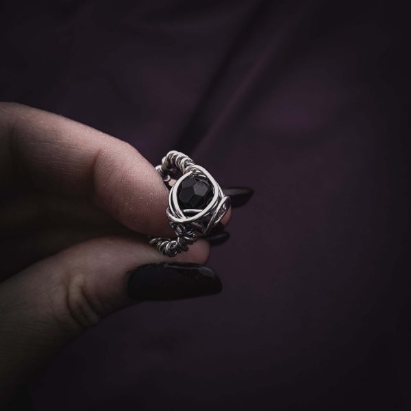 Silver Wire-Wrapped Ring with Caged Stone - "The Blackthorn Ring" - Image 3