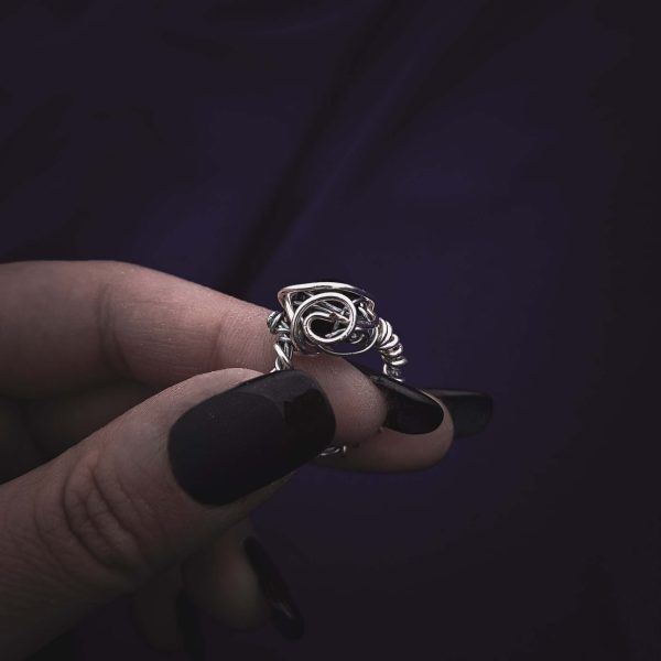 Silver Wire-Wrapped Ring with Caged Stone - "The Blackthorn Ring" - Image 2