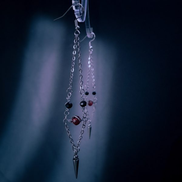 Spike & Chains Earrings - Red Crystal - Image 4