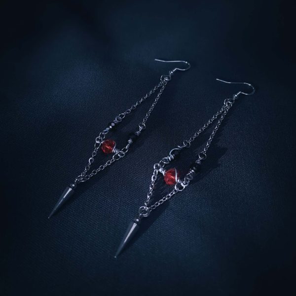Spike & Chains Earrings - Red Crystal - Image 9