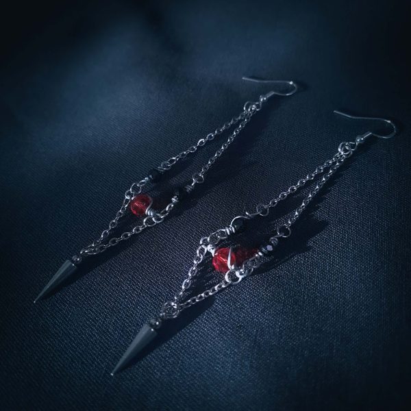 Spike & Chains Earrings - Red Crystal - Image 8