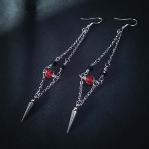Spike & Chains Earrings - Red Crystal
