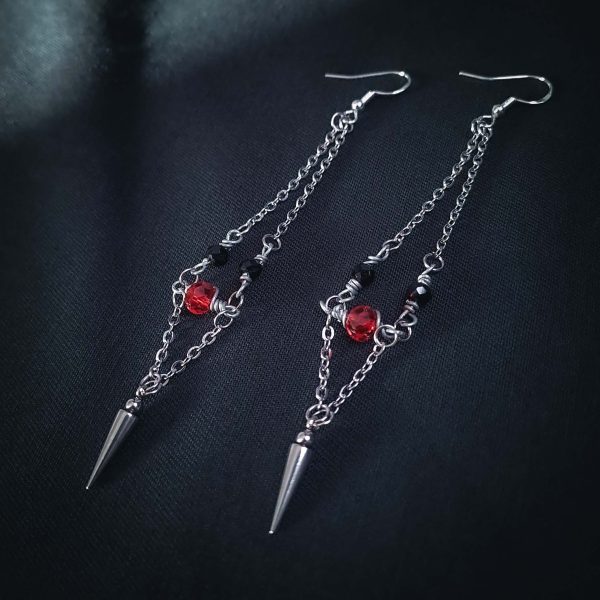 Spike & Chains Earrings - Red Crystal