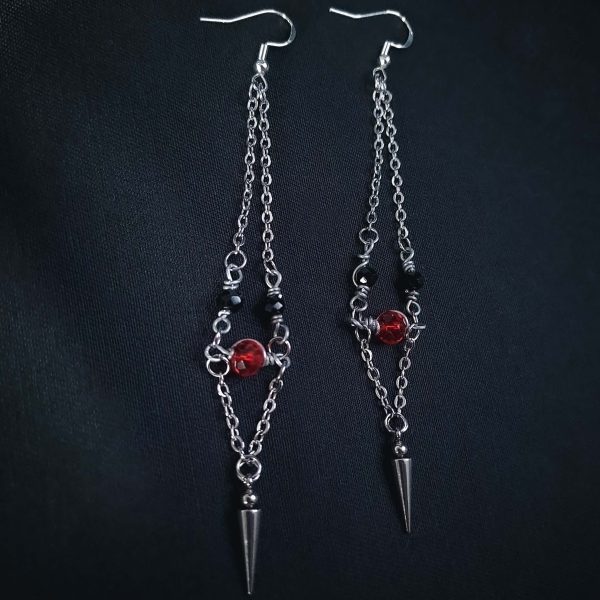 Spike & Chains Earrings - Red Crystal - Image 6