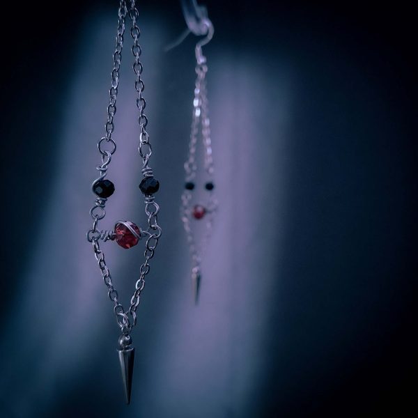 Spike & Chains Earrings - Red Crystal - Image 2