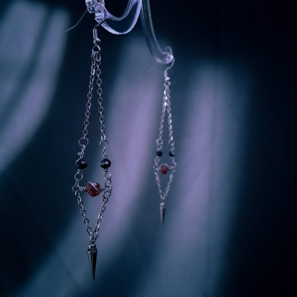 Spike & Chains Earrings - Red Crystal - Image 5