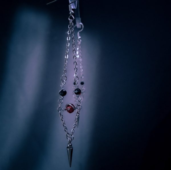 Spike & Chains Earrings - Red Crystal - Image 3